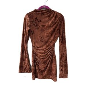 PrettyLittleThing Petite Devore Long Sleeve High Neck Shift Mini Dress